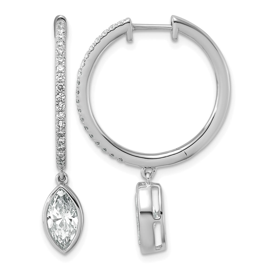 True Origin 14k White Gold 2 3/8 carat Lab Grown Diamond VS+ F+ Complete Marquise Bezel-Set Dangle In/Out Hoop Earrings