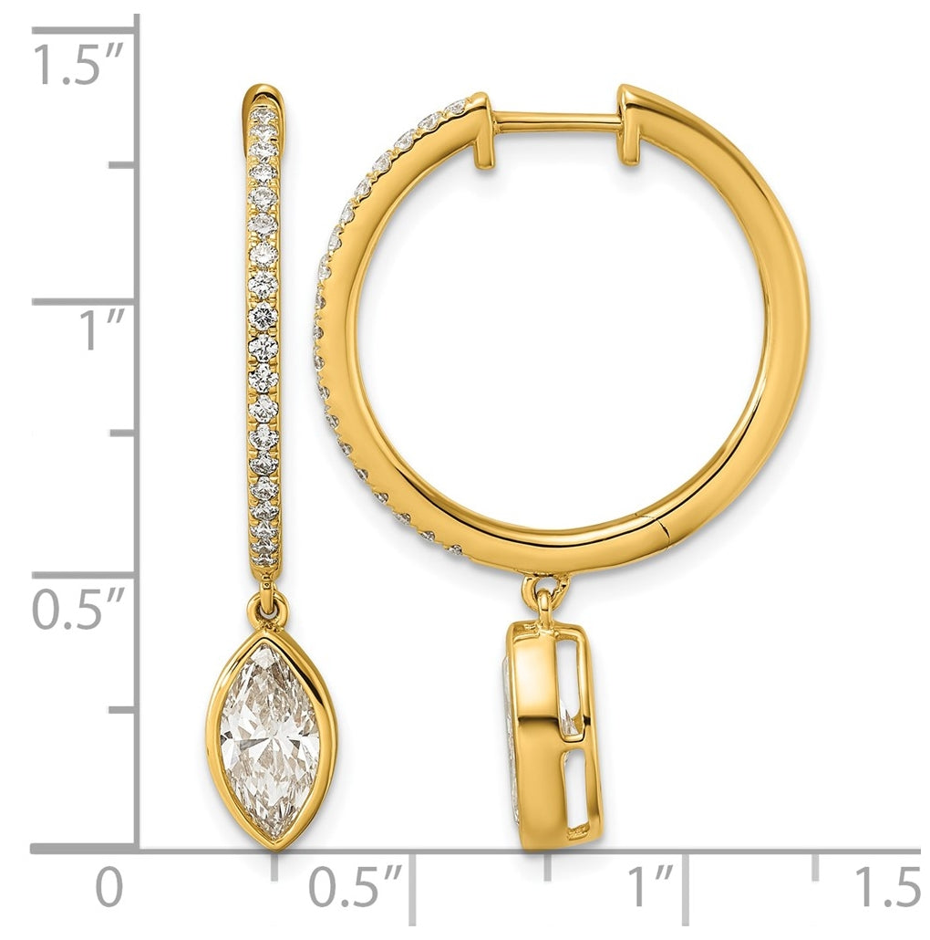 True Origin 14k Yellow Gold 2 3/8 carat Lab Grown Diamond VS+ F+ Complete Marquise Bezel-Set Dangle In/Out Hoop Earrings