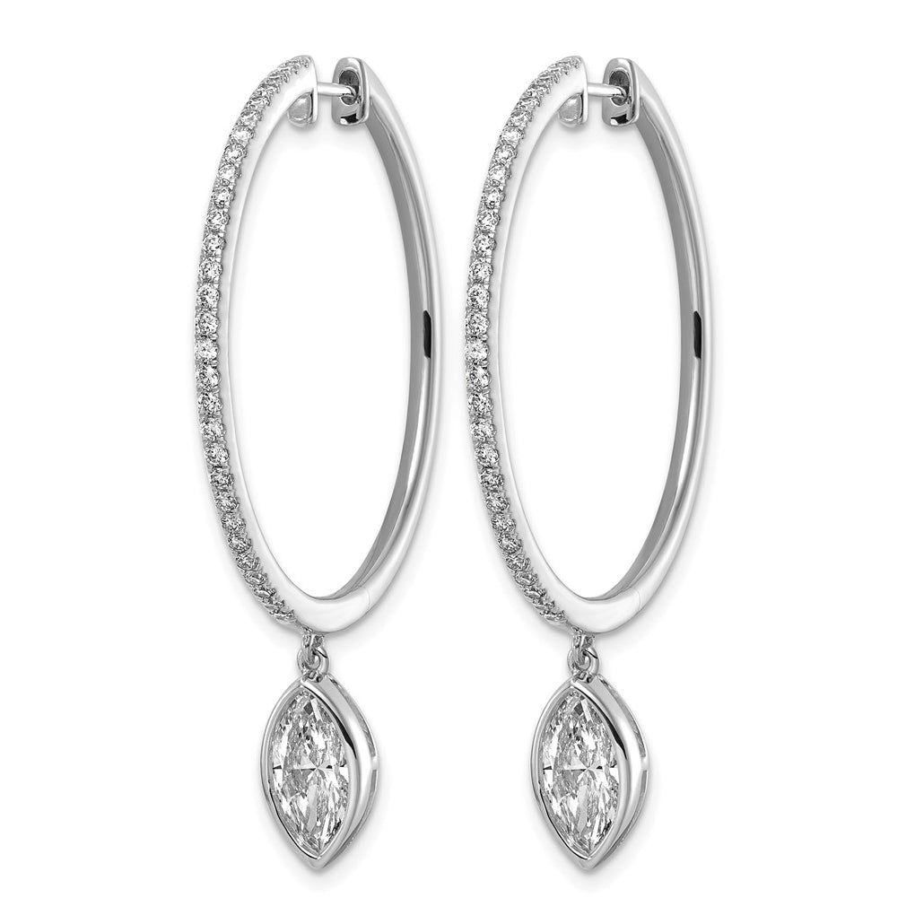 True Origin 14k White Gold 2 5/8 carat Lab Grown Diamond VS+ F+ Complete Marquise Bezel-Set Dangle In/Out Hoop Earrings
