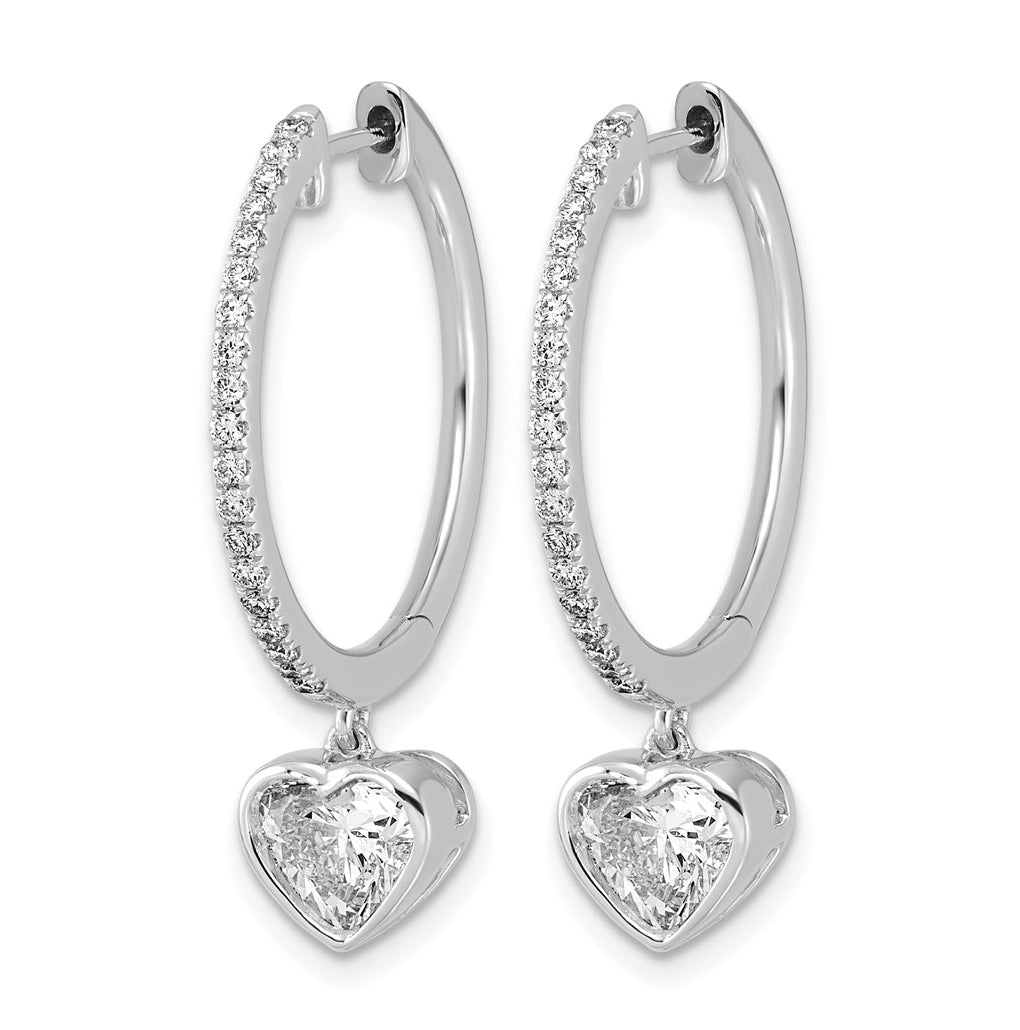True Origin 14k White Gold 2 3/8 carat Lab Grown Diamond VS+ F+ Complete Heart Bezel-Set Dangle In/Out Hoop Earrings