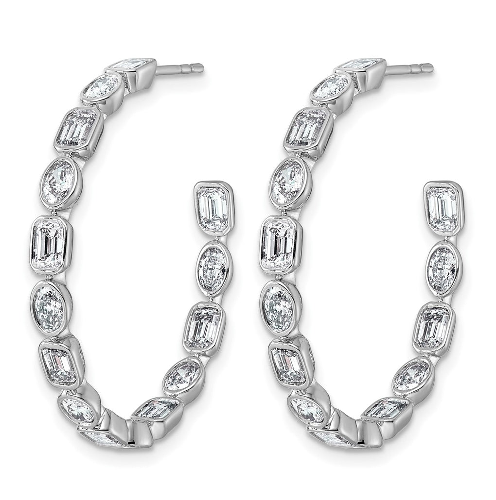 14K White Gold 3 3/8ct Lab Grown Diamond VS+ F+ Post Emerald/Oval Hoop Earrings