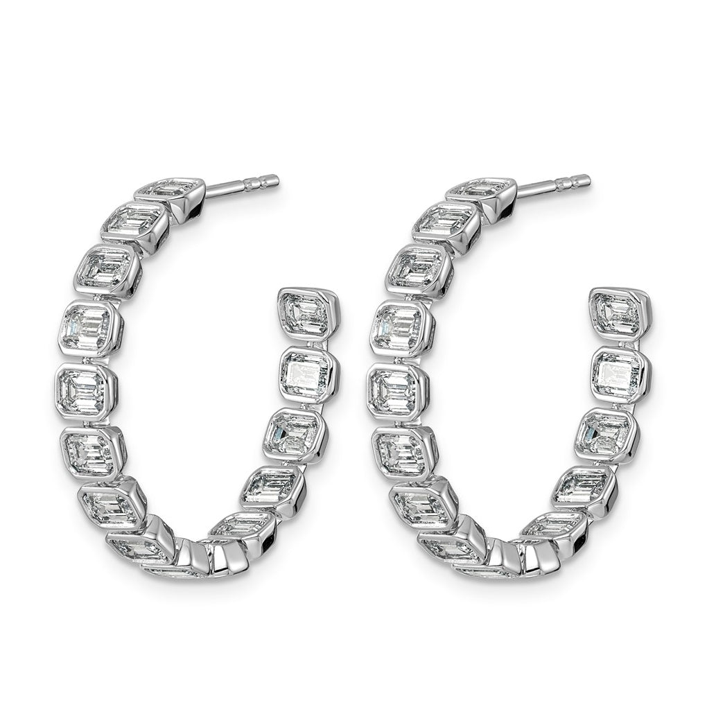 14K White Gold 4ct Lab Grown Diamond VS+ F+ Post East/West Emerald Hoop Earrings