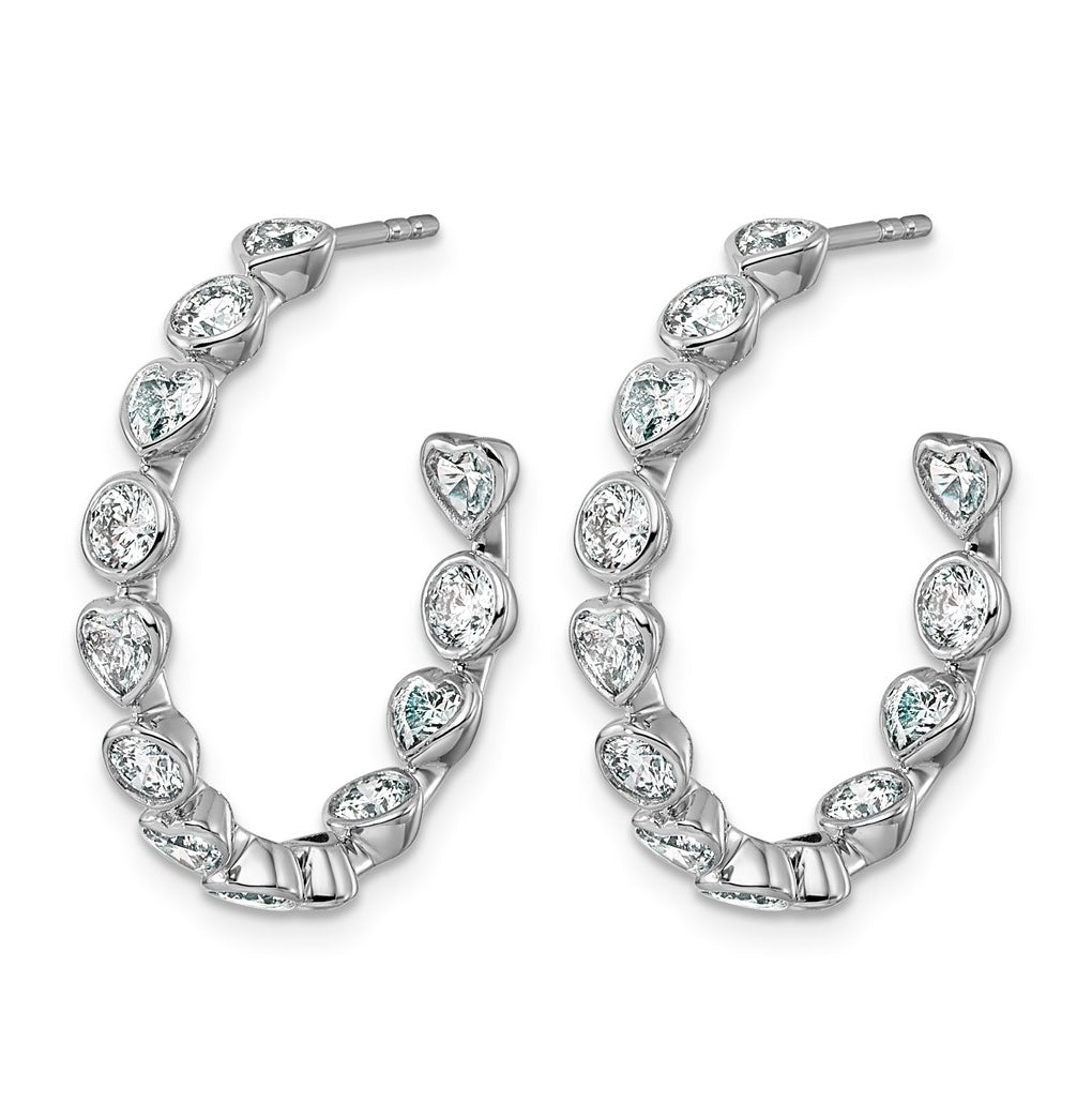14K White Gold 2 5/8ct Lab Grown Diamond VS+ F+ Post Round/Heart Hoop Earrings