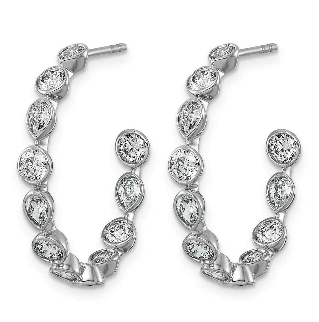 14K White Gold 2 1/6ct Lab Grown Diamond VS+ F+ Post Round/Pear Hoop Earrings