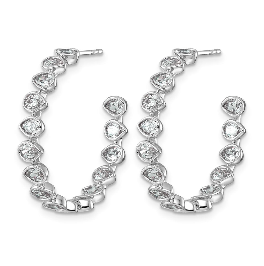 14K White Gold 2 1/4ct Lab Grown Diamond VS+ F+ Post East/West Pear Hoop Earrings