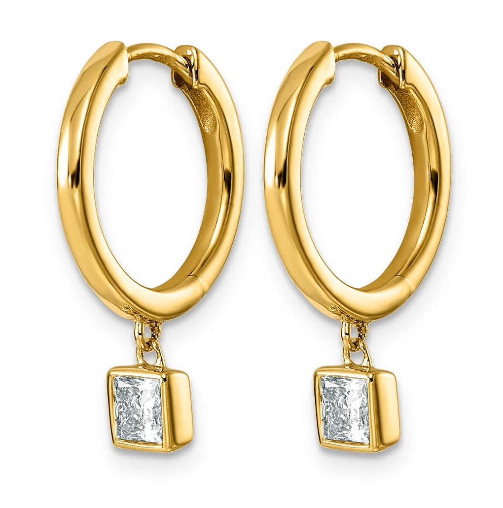 14K Yellow Gold 1/2ct LabGrown Diamond VS+ F+ Dangle Princess Bezel Comp Hoop Earrings – Elegant Jewelry Gift for Birthday, Anniversary, Engagement, Wedding