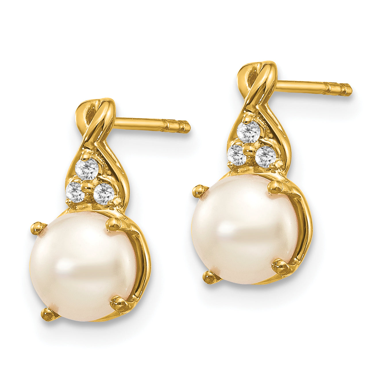 14K Yellow Gold FWC Pearl and Diamond Earrings