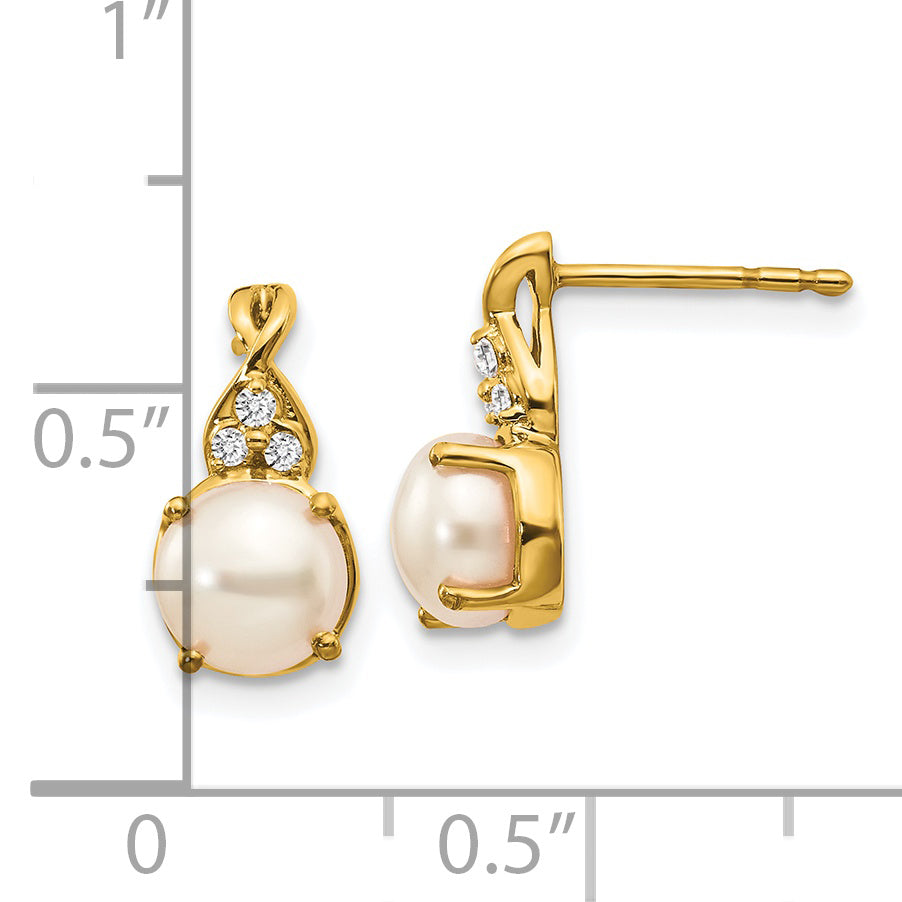 14K Yellow Gold FWC Pearl and Diamond Earrings
