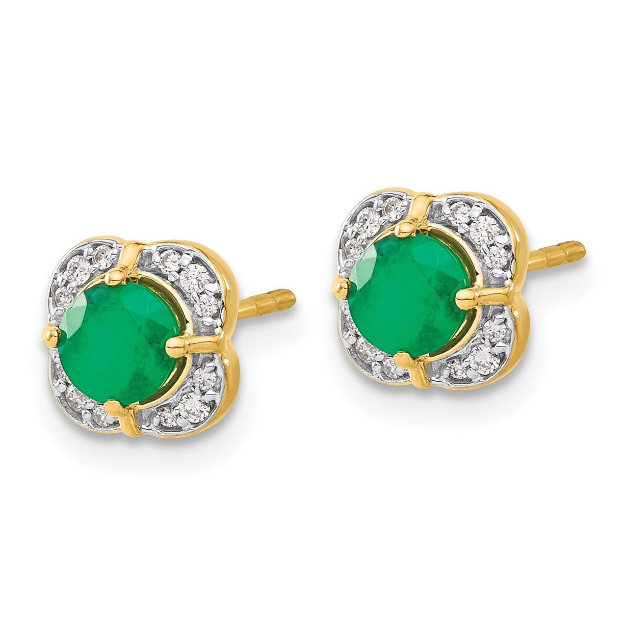 14K Yellow Gold Diamond & Emerald Fancy Earrings