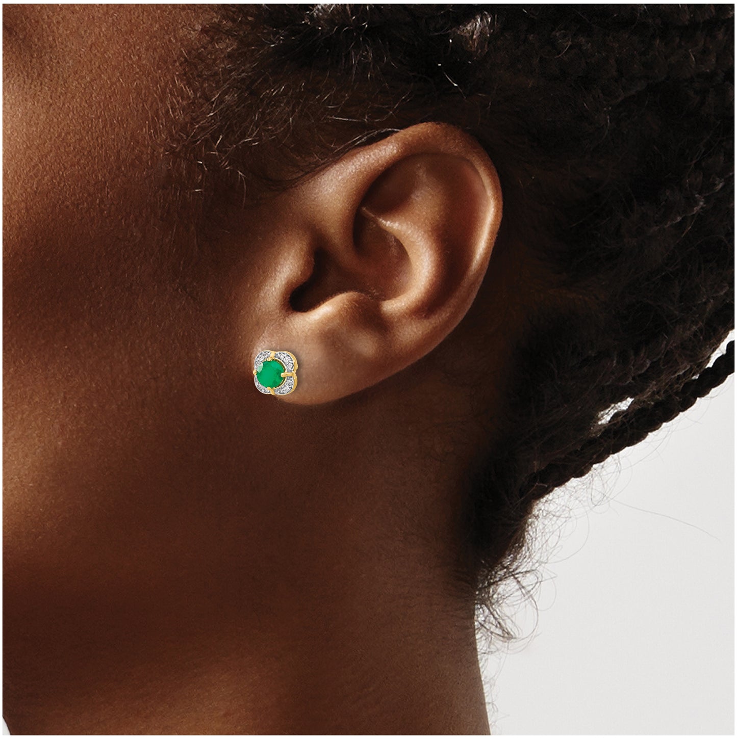 14K Yellow Gold Diamond & Emerald Fancy Earrings