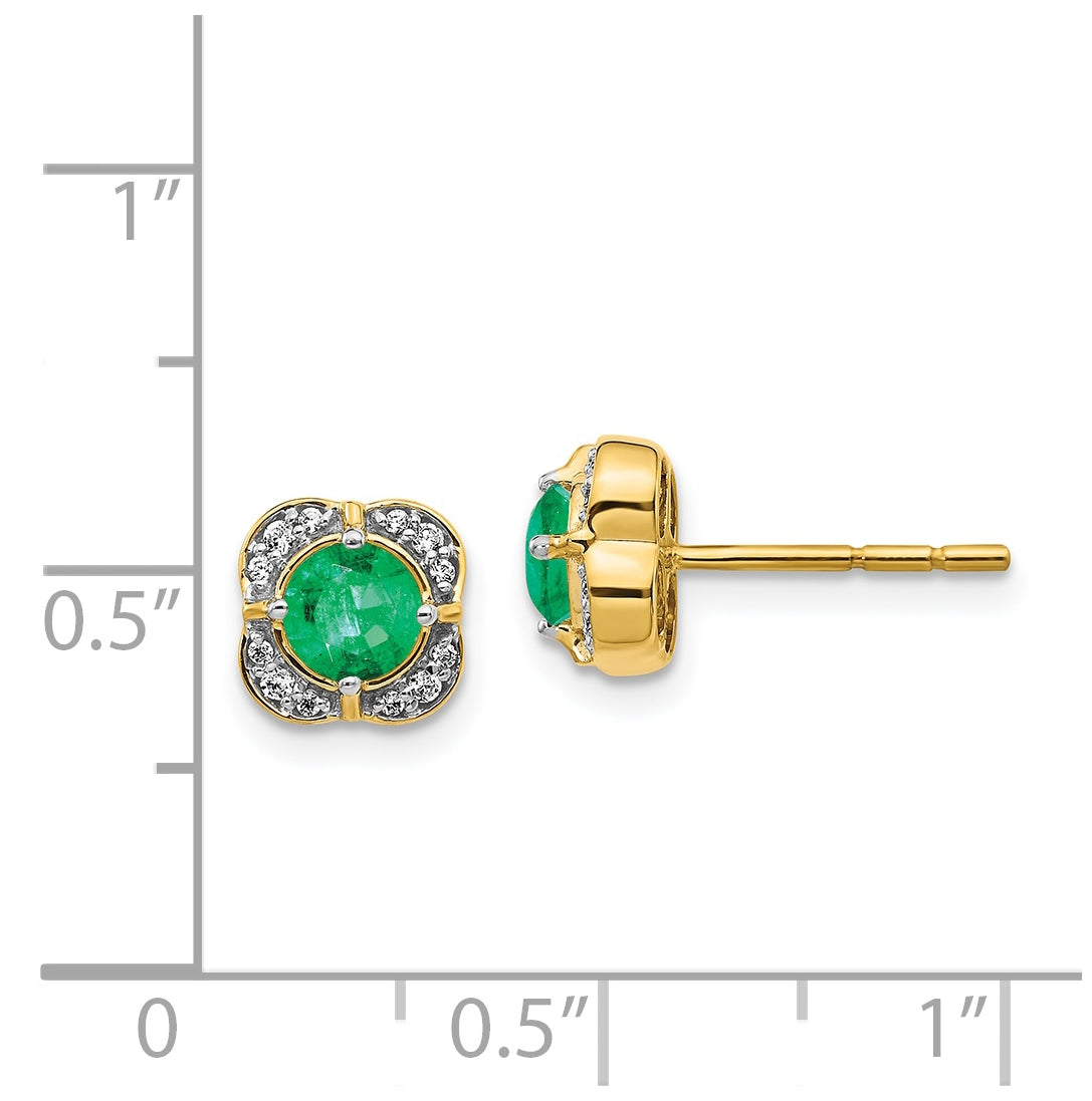 14K Yellow Gold Diamond & Emerald Fancy Earrings