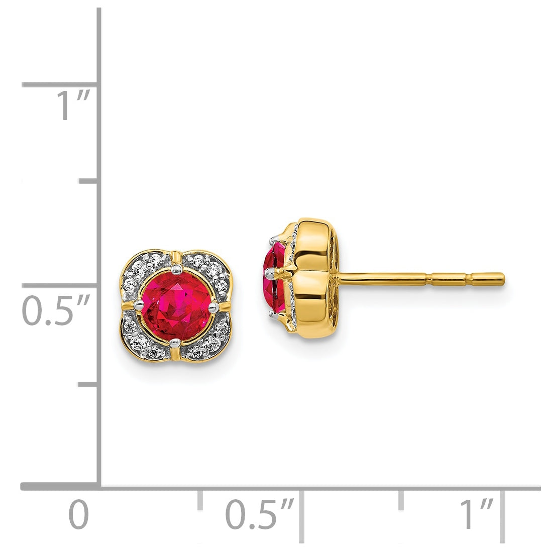 14K Yellow Gold Diamond & Ruby Fancy Earring