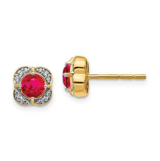 14K Yellow Gold Diamond & Ruby Fancy Earring