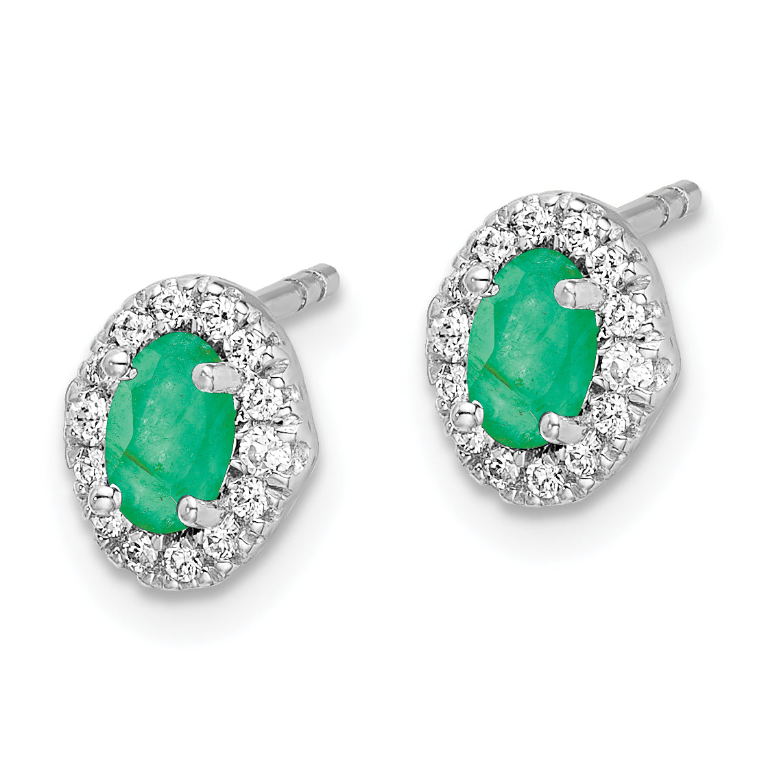 14K White Gold Lab Grown VS/SI FGH Dia and Cabochon Cr Emerald Earrings