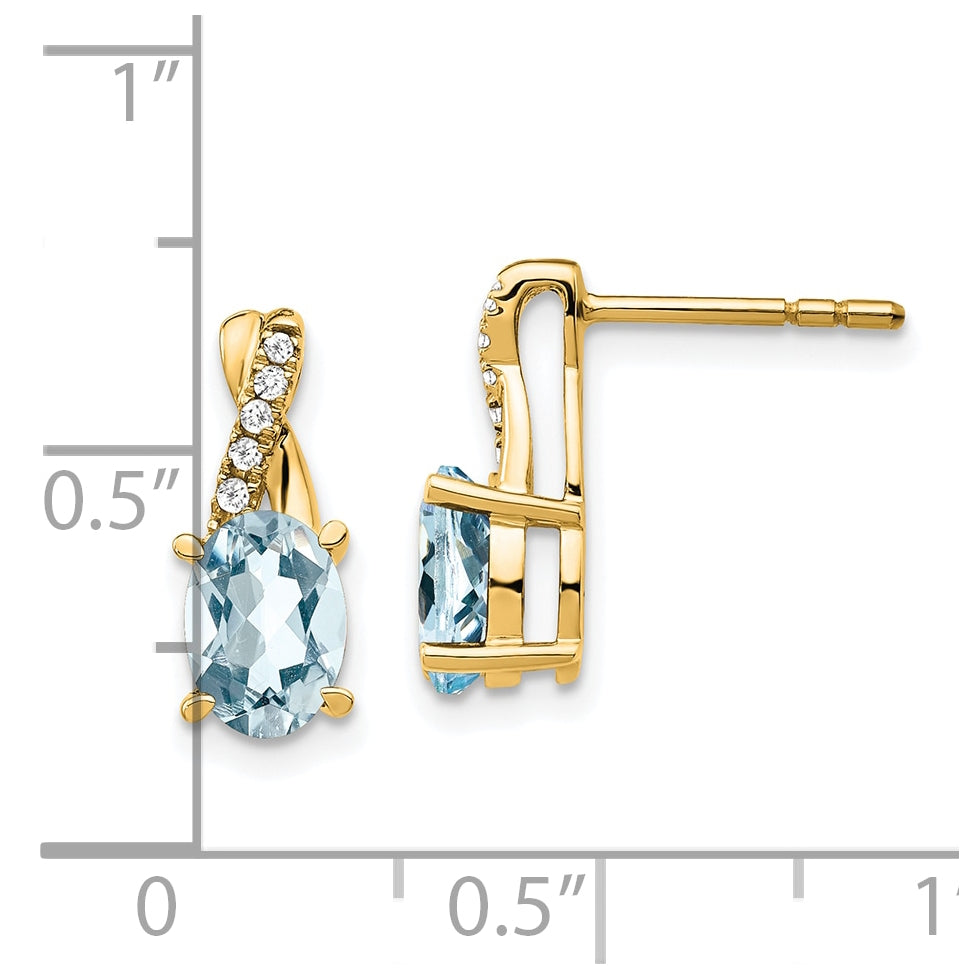 10K Yellow Gold Aquamarine and Diamond Earrings