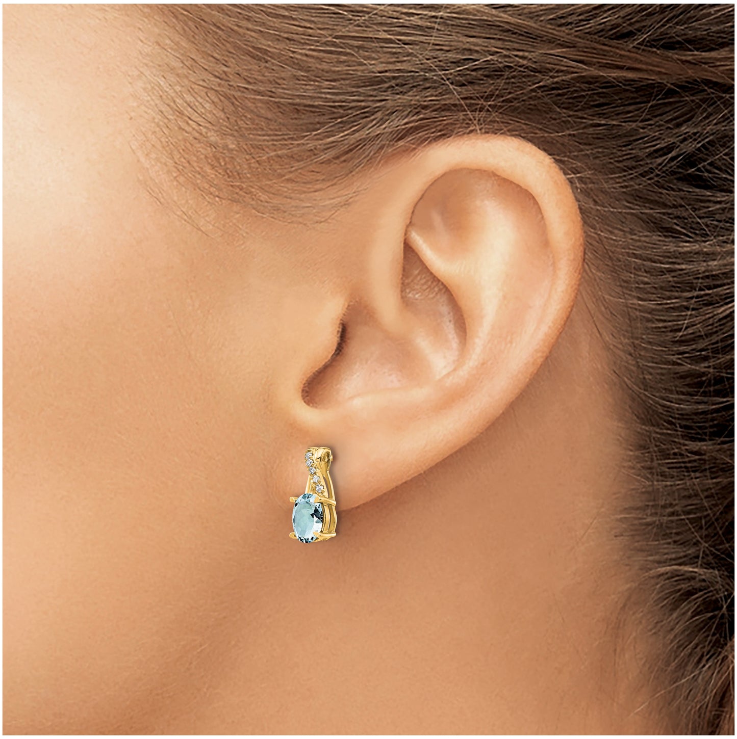 14K Yellow Gold Aquamarine and Diamond Earrings