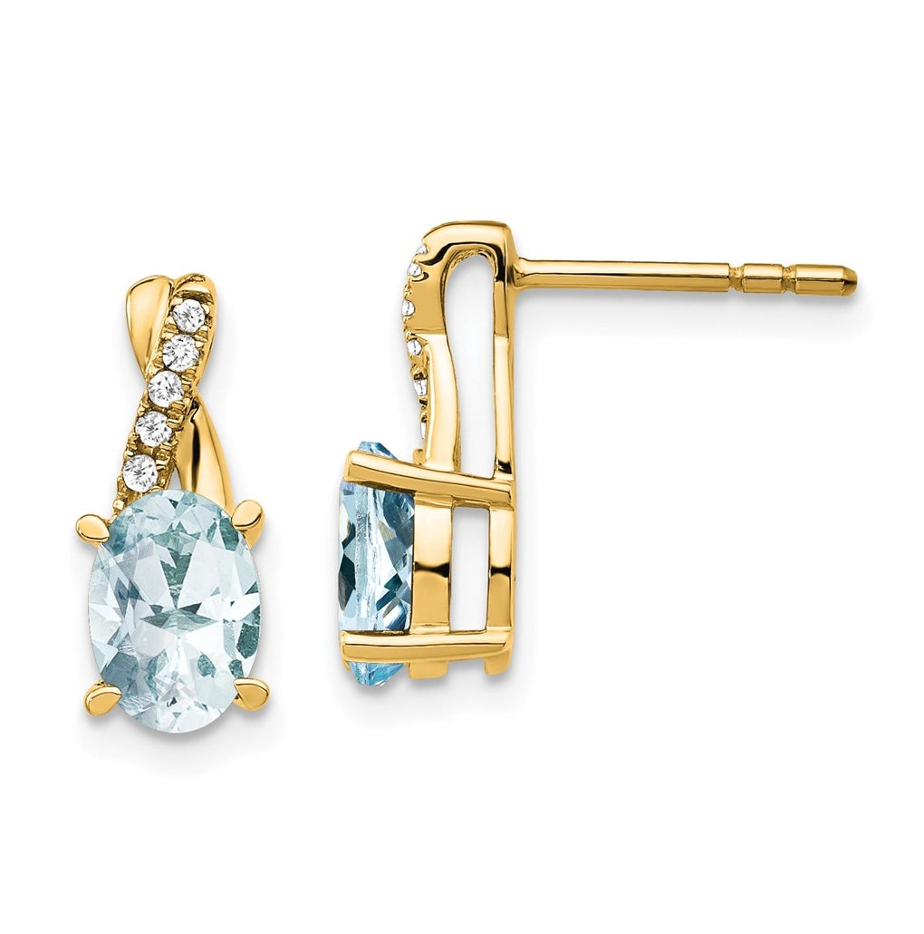 14K Yellow Gold Aquamarine and Diamond Earrings