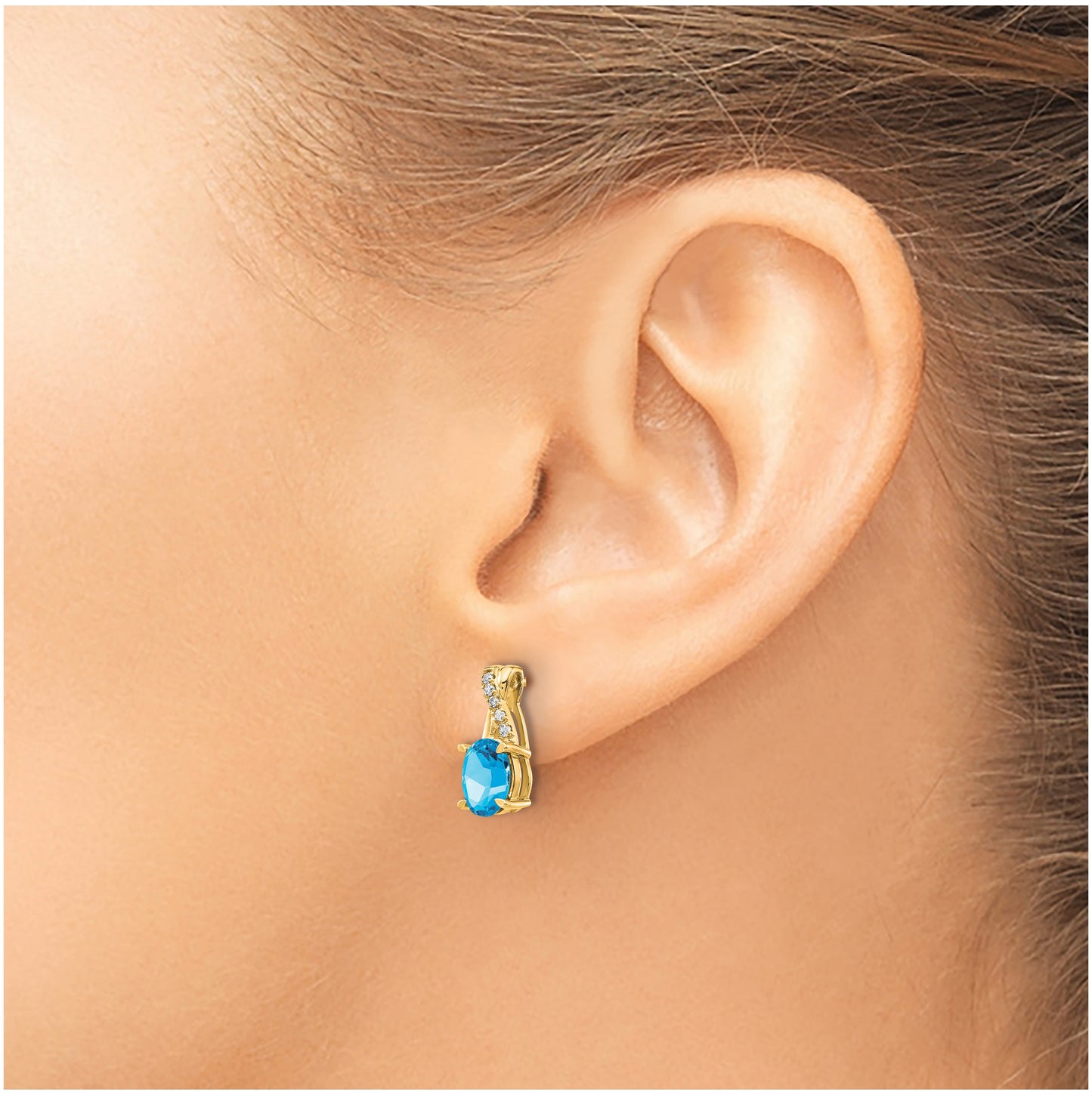 14K Yellow Gold Blue Topaz and Diamond Earrings