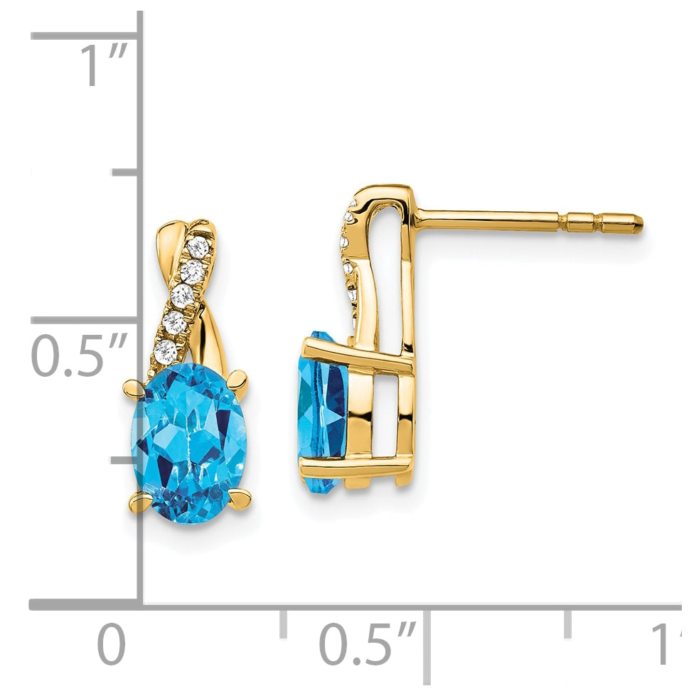 14K Yellow Gold Blue Topaz and Diamond Earrings