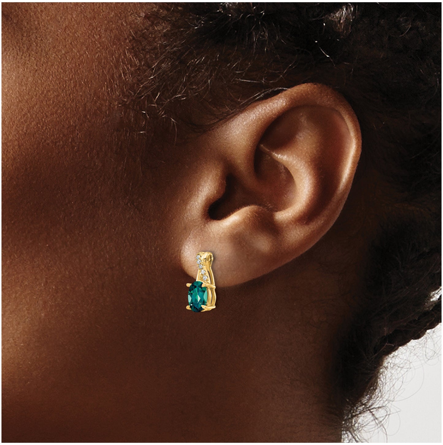10K Yellow Gold Created Alexandrite and Diamond Earrings