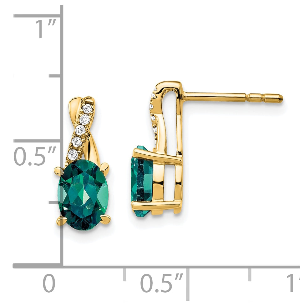 10K Yellow Gold Created Alexandrite and Diamond Earrings