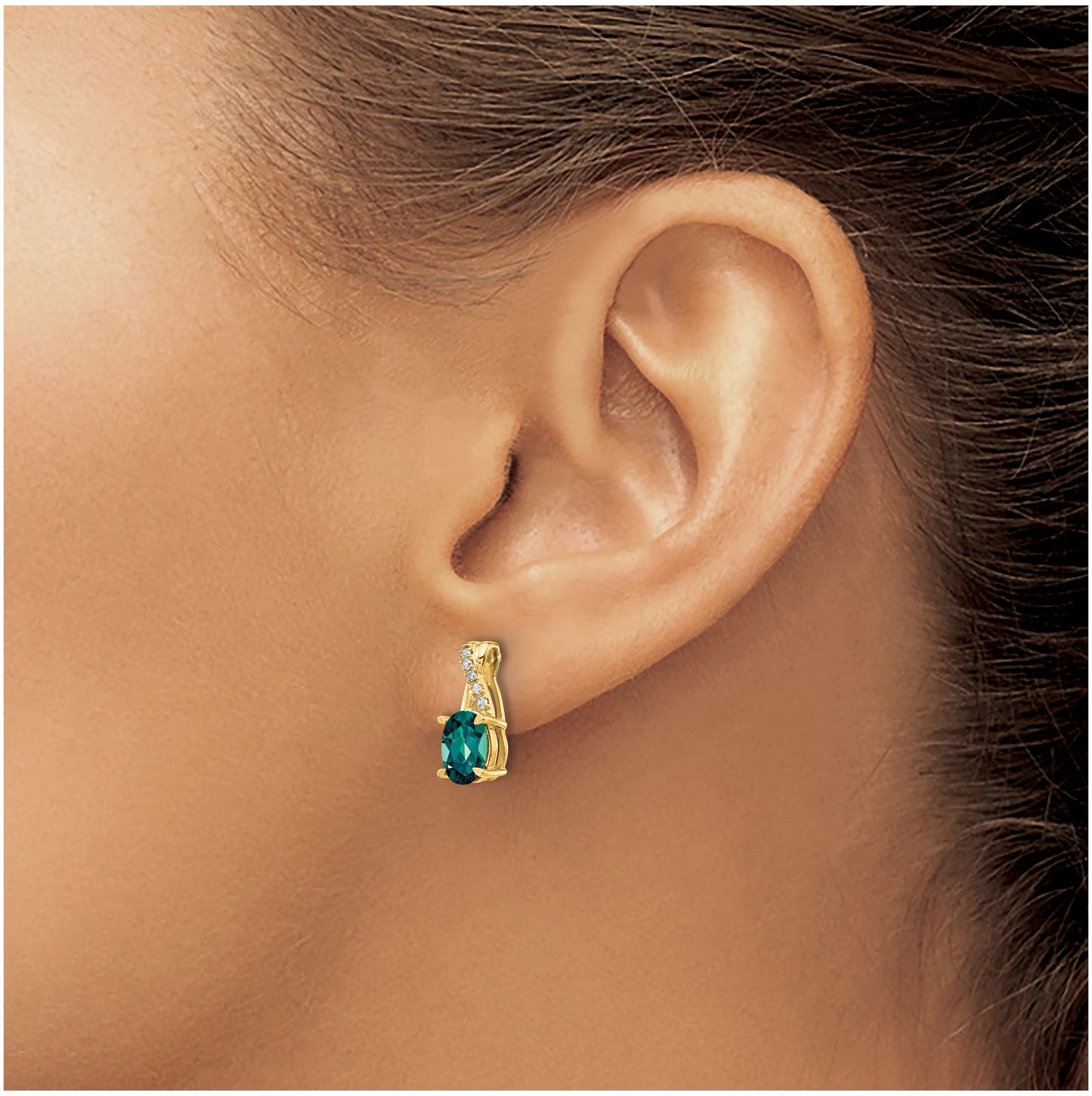 14K Yellow Gold Created Alexandrite and Diamond Earrings
