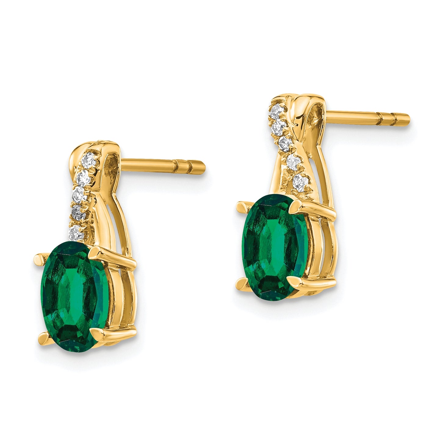 10K Yellow Gold Created Emerald and Diamond Earrings