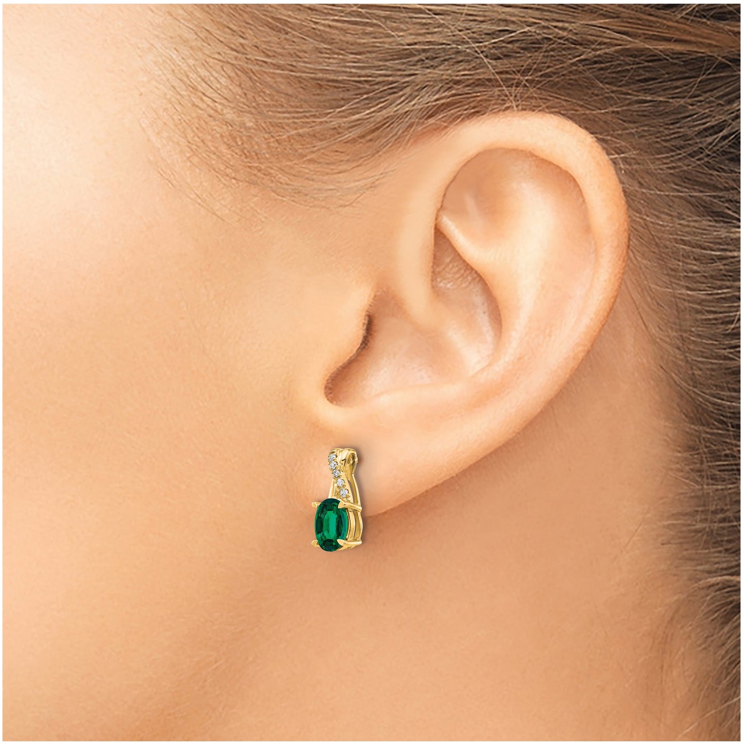 10K Yellow Gold Created Emerald and Diamond Earrings