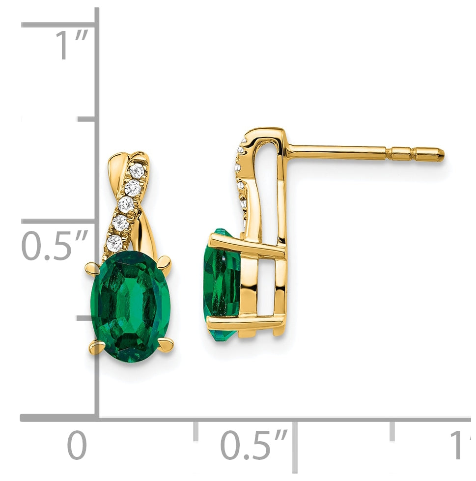 10K Yellow Gold Created Emerald and Diamond Earrings