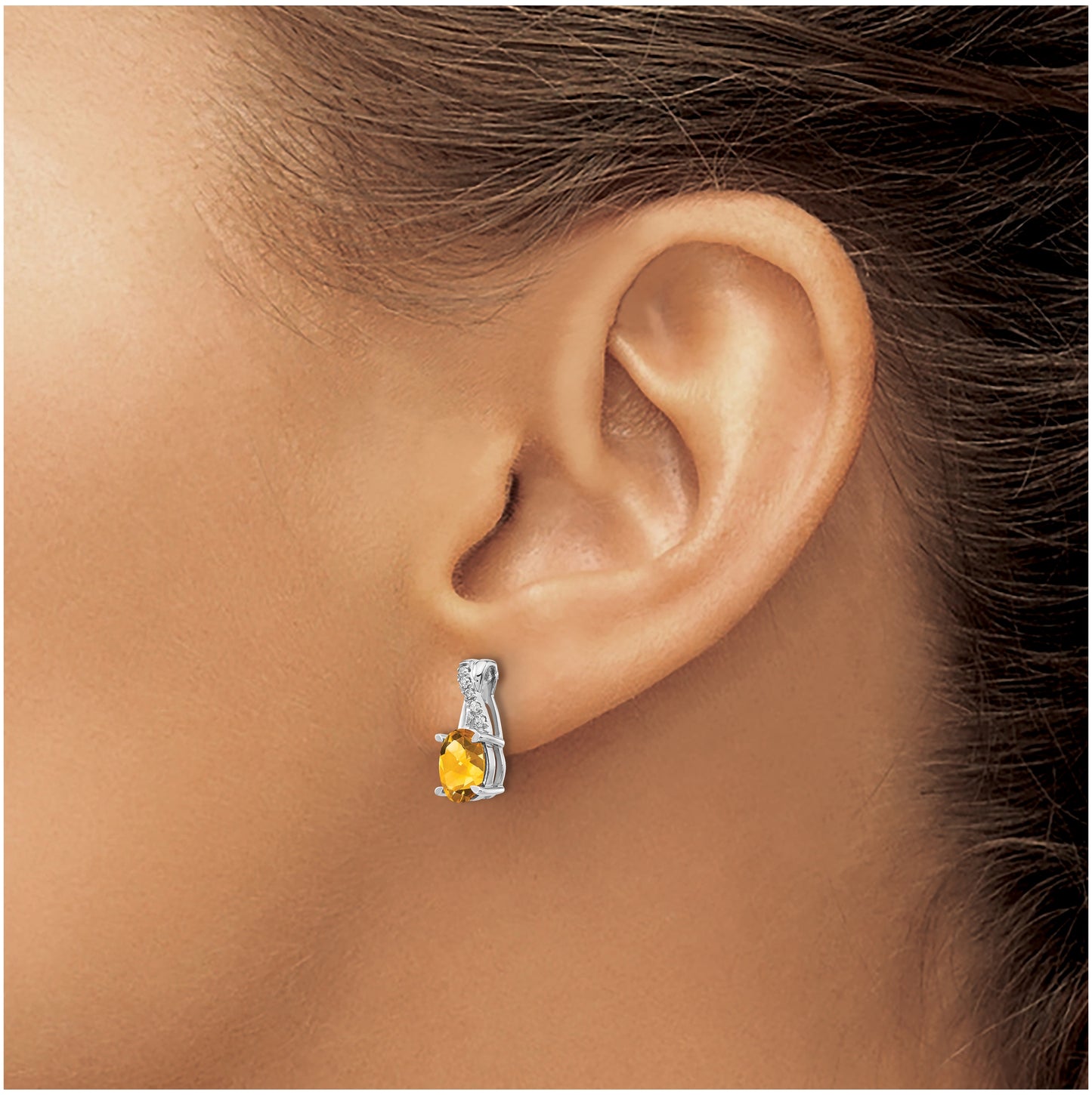 14k White Gold Citrine and Diamond Earrings