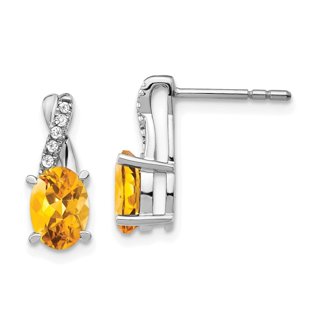 14k White Gold Citrine and Diamond Earrings