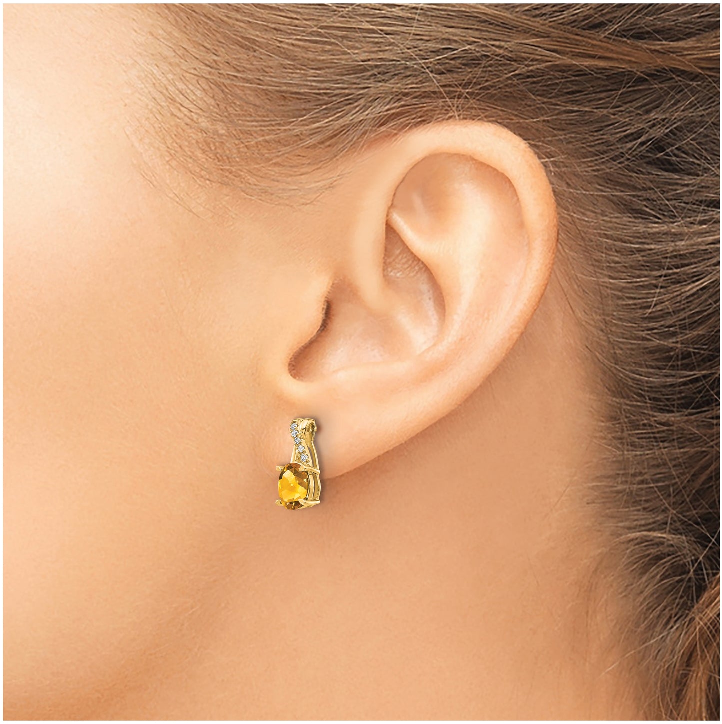14K Yellow Gold Citrine and Diamond Earrings