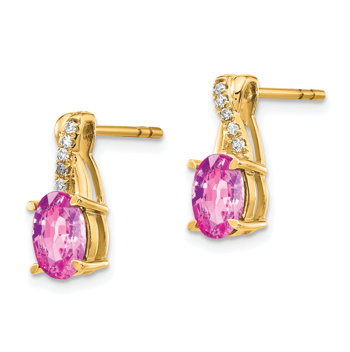 10K Yellow Gold Created Pink Sapphire and Diamond Earrings