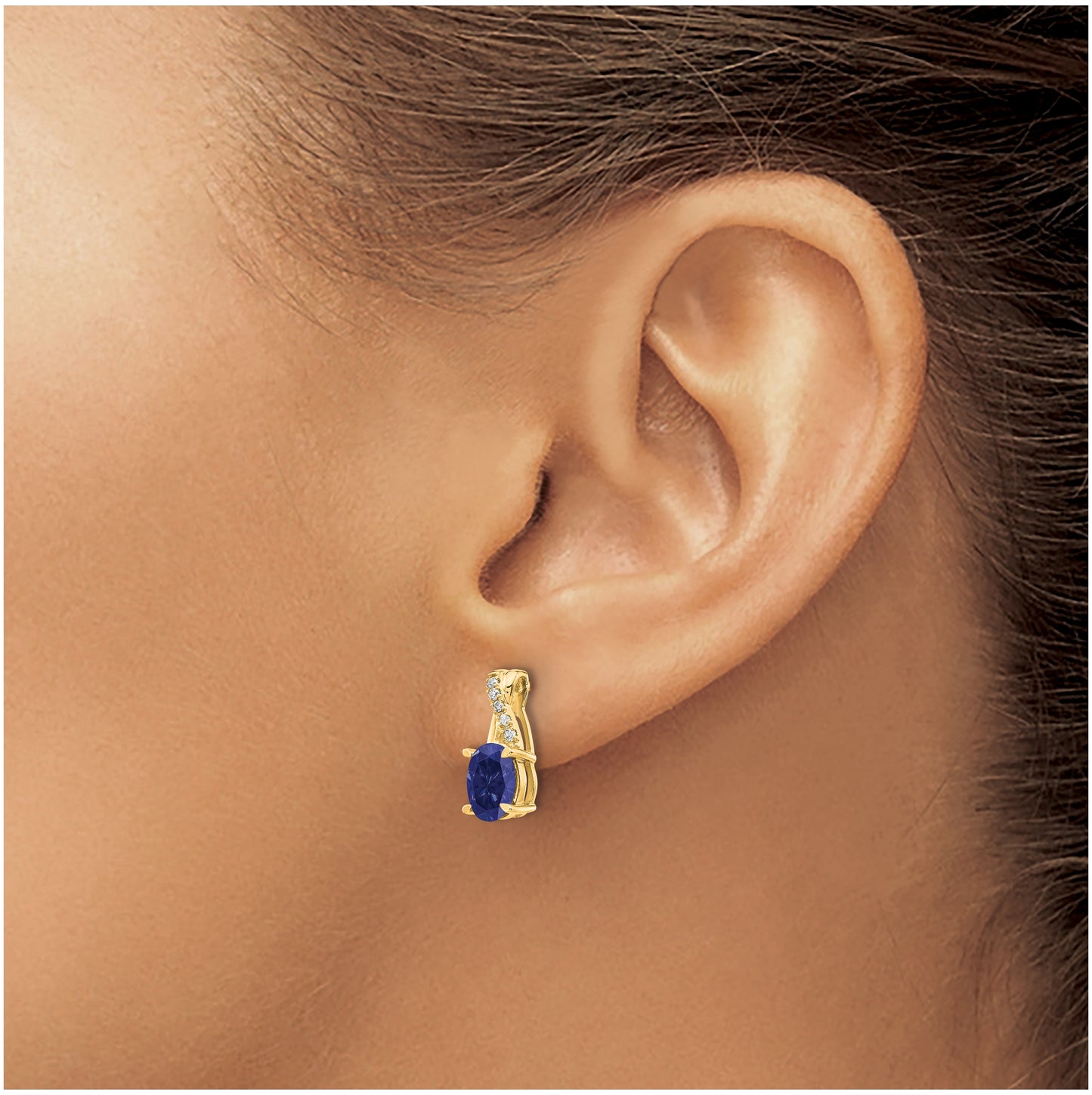 10K Yellow Gold Created Sapphire and Diamond Earrings