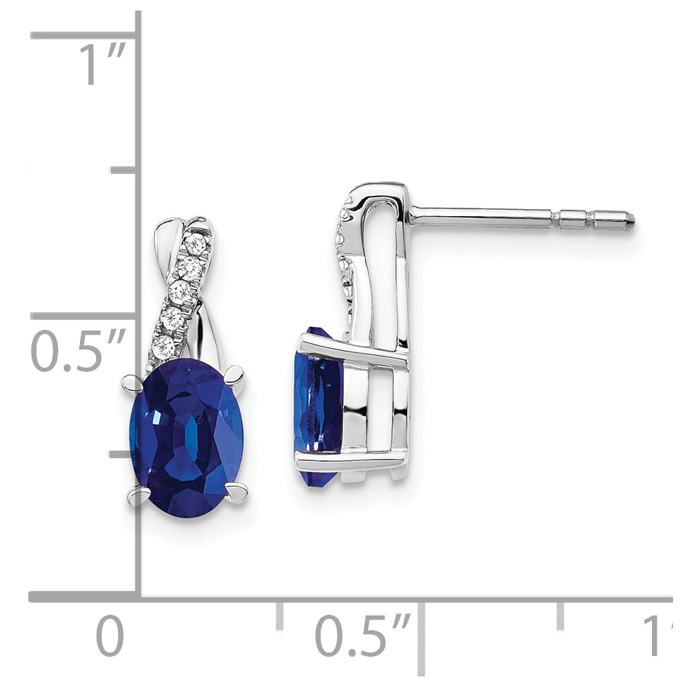 14K White Gold Created Sapphire and Diamond Earrings