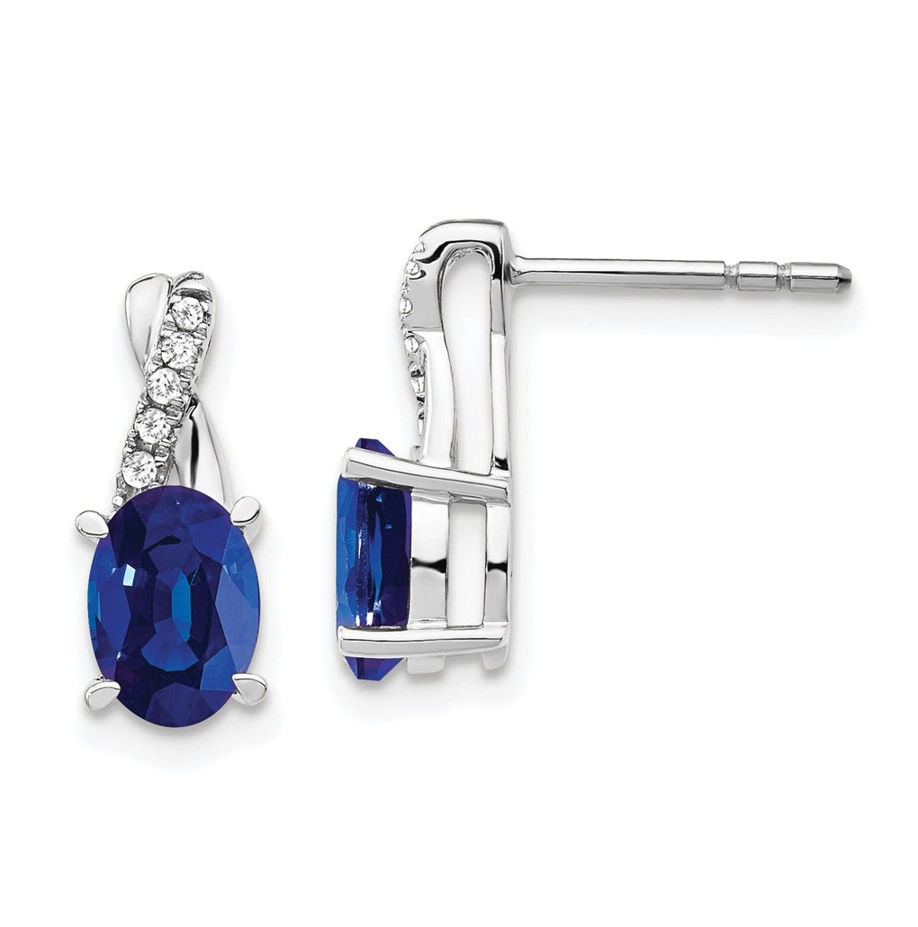 14K White Gold Created Sapphire and Diamond Earrings