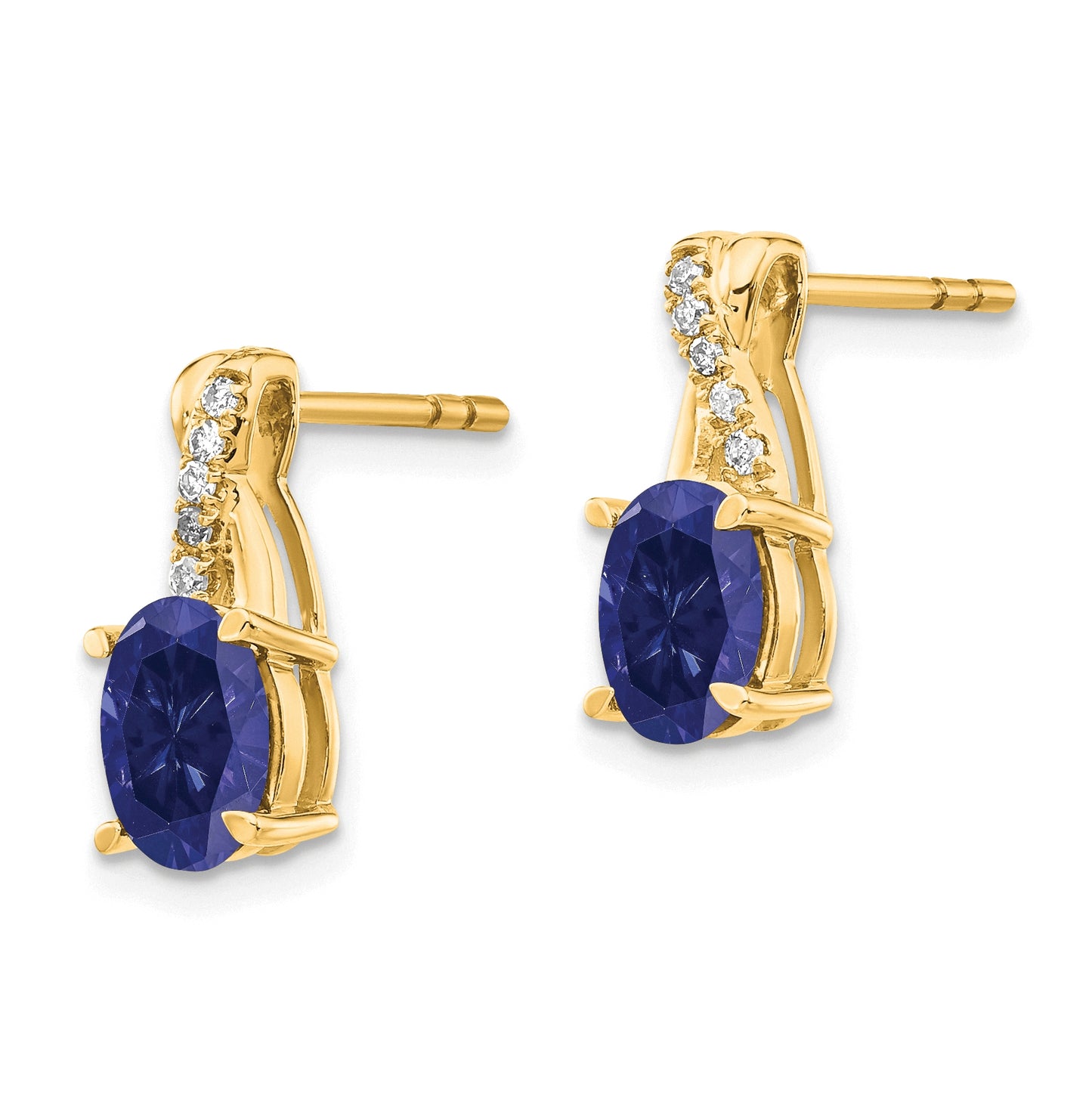 14K Yellow Gold Created Sapphire and Diamond Earrings