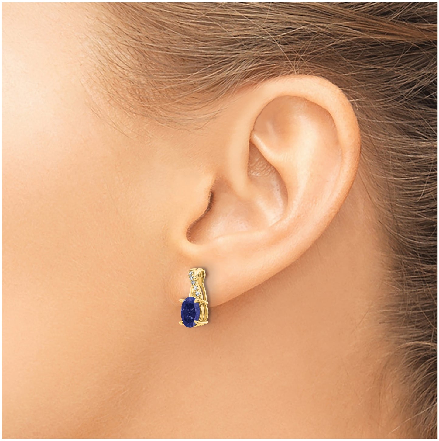 14K Yellow Gold Created Sapphire and Diamond Earrings