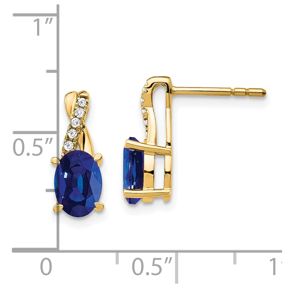 14K Yellow Gold Created Sapphire and Diamond Earrings