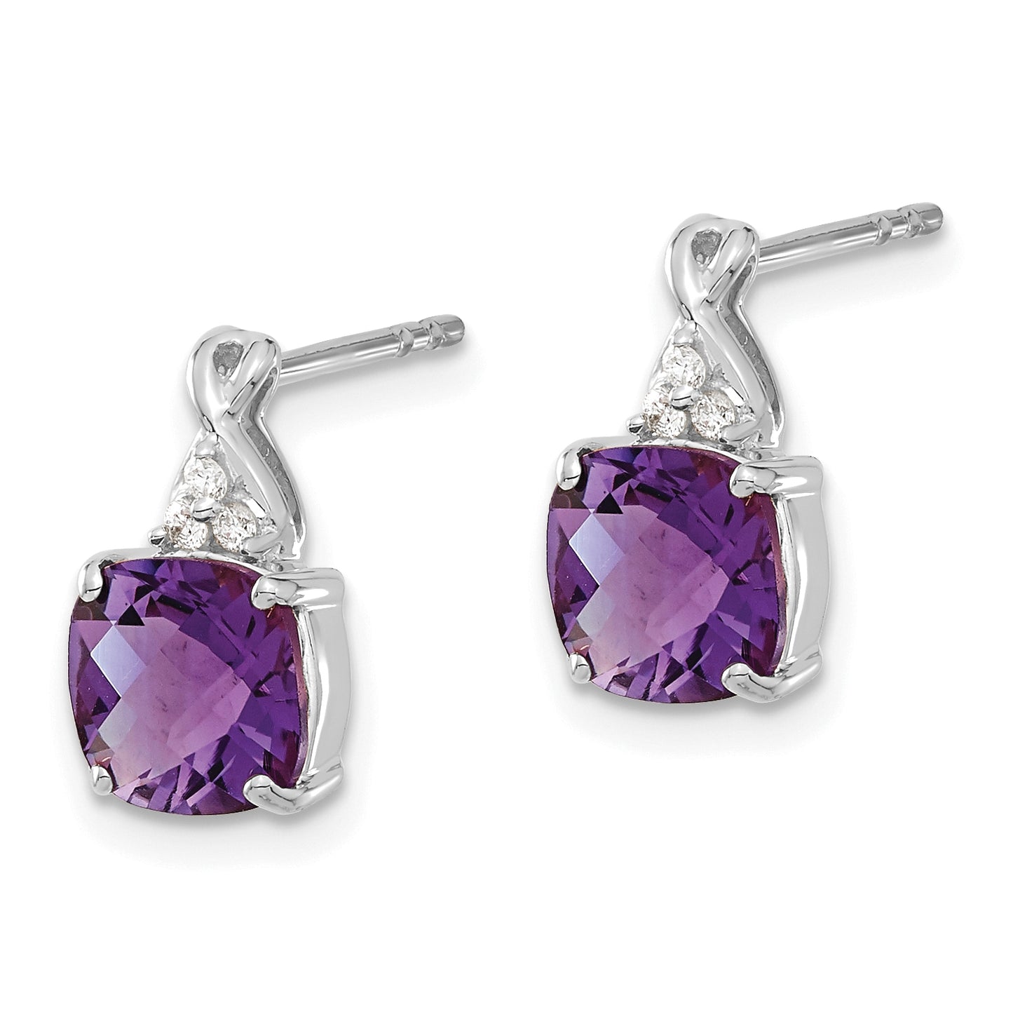 14K White Gold Checkerboard Amethyst and Diamond Earrings