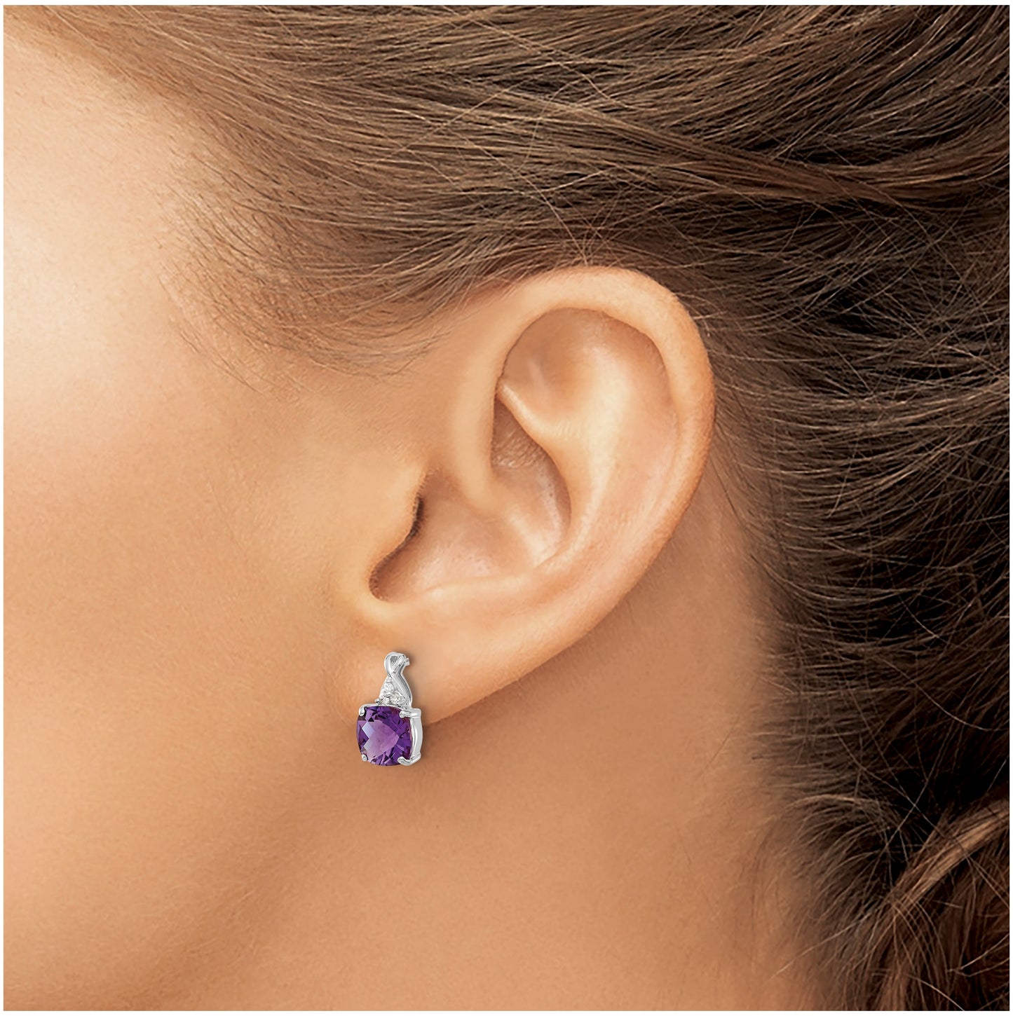 14K White Gold Checkerboard Amethyst and Diamond Earrings
