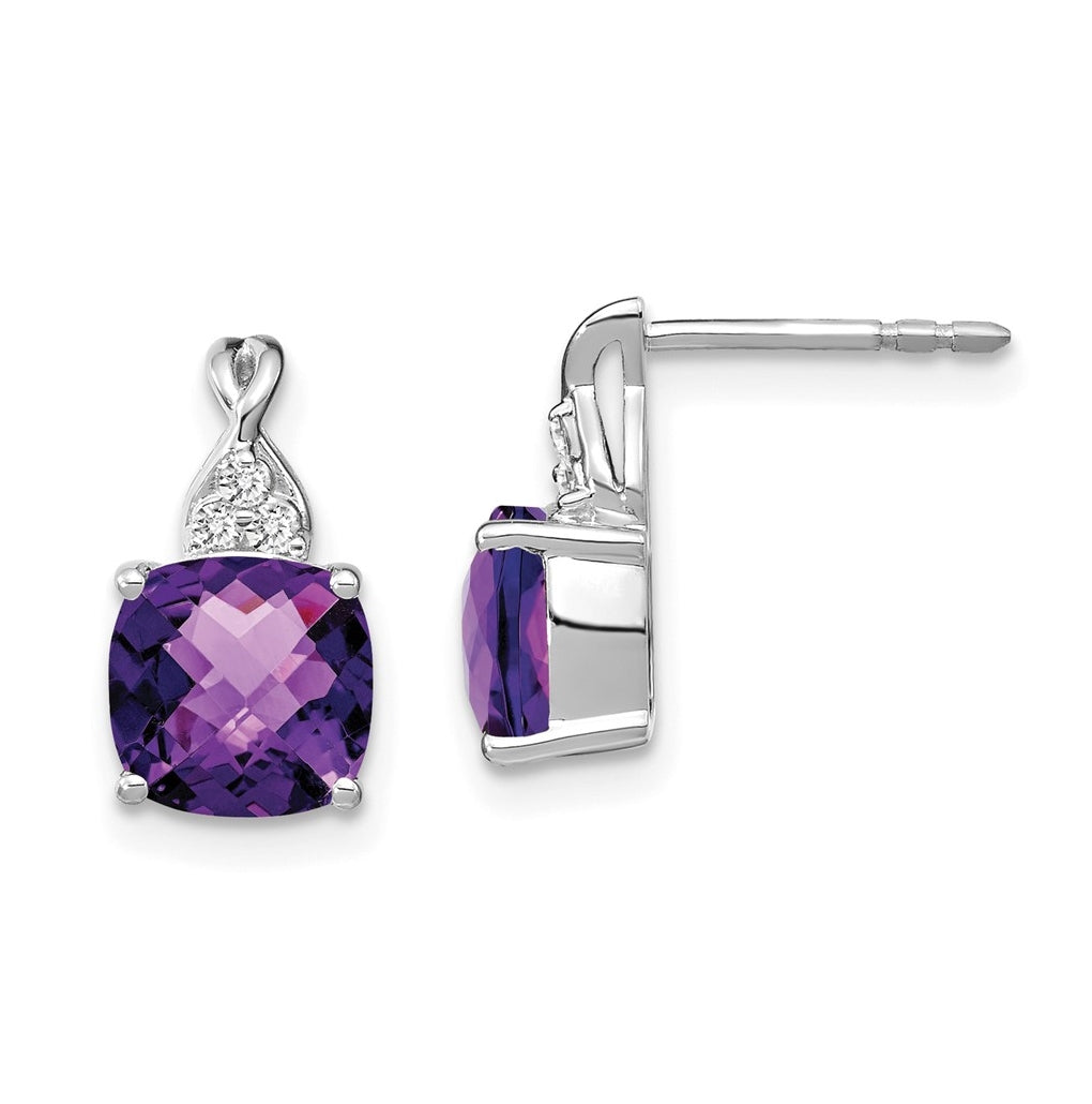 14K White Gold Checkerboard Amethyst and Diamond Earrings