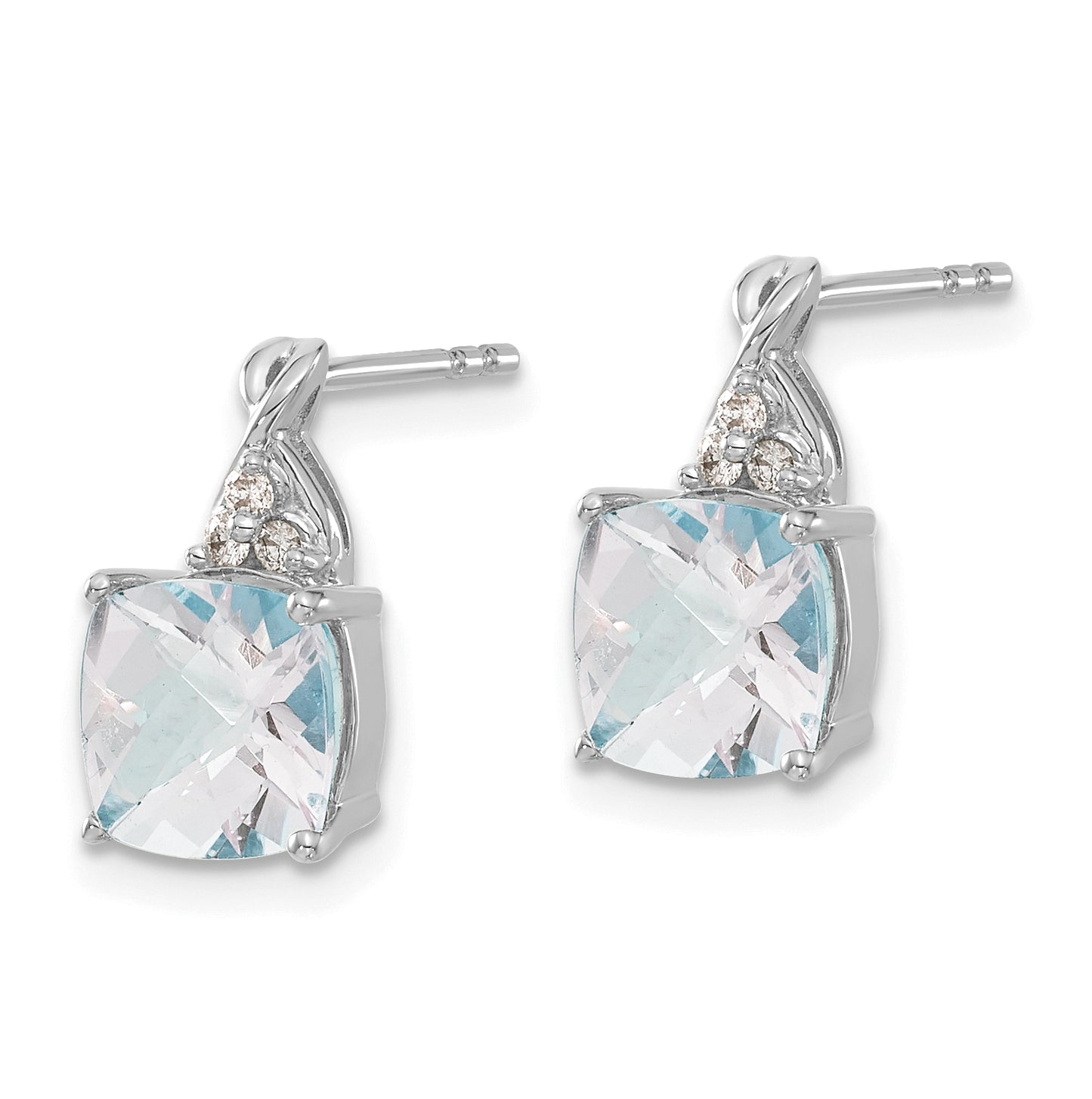 14K White Gold Checkerboard Aquamarine and Diamond Earrings
