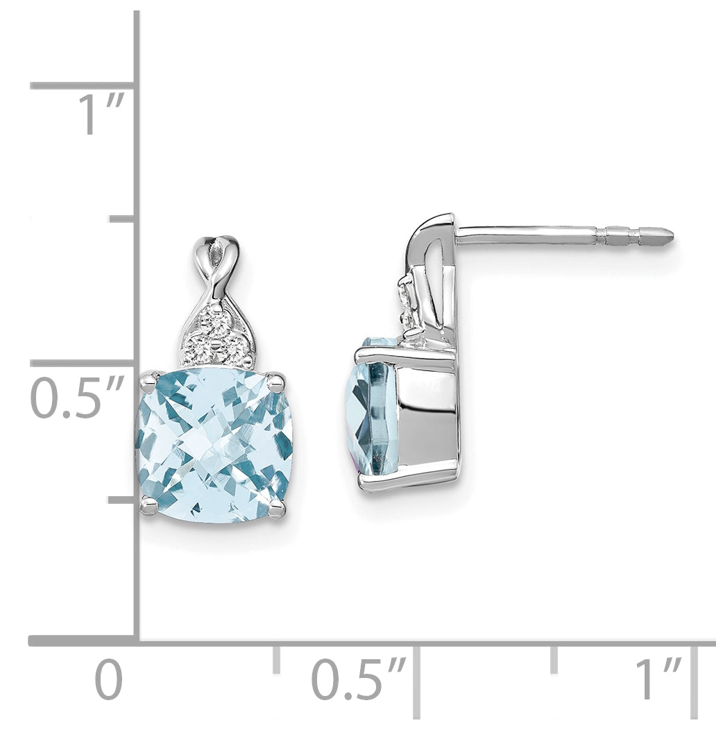 14K White Gold Checkerboard Aquamarine and Diamond Earrings