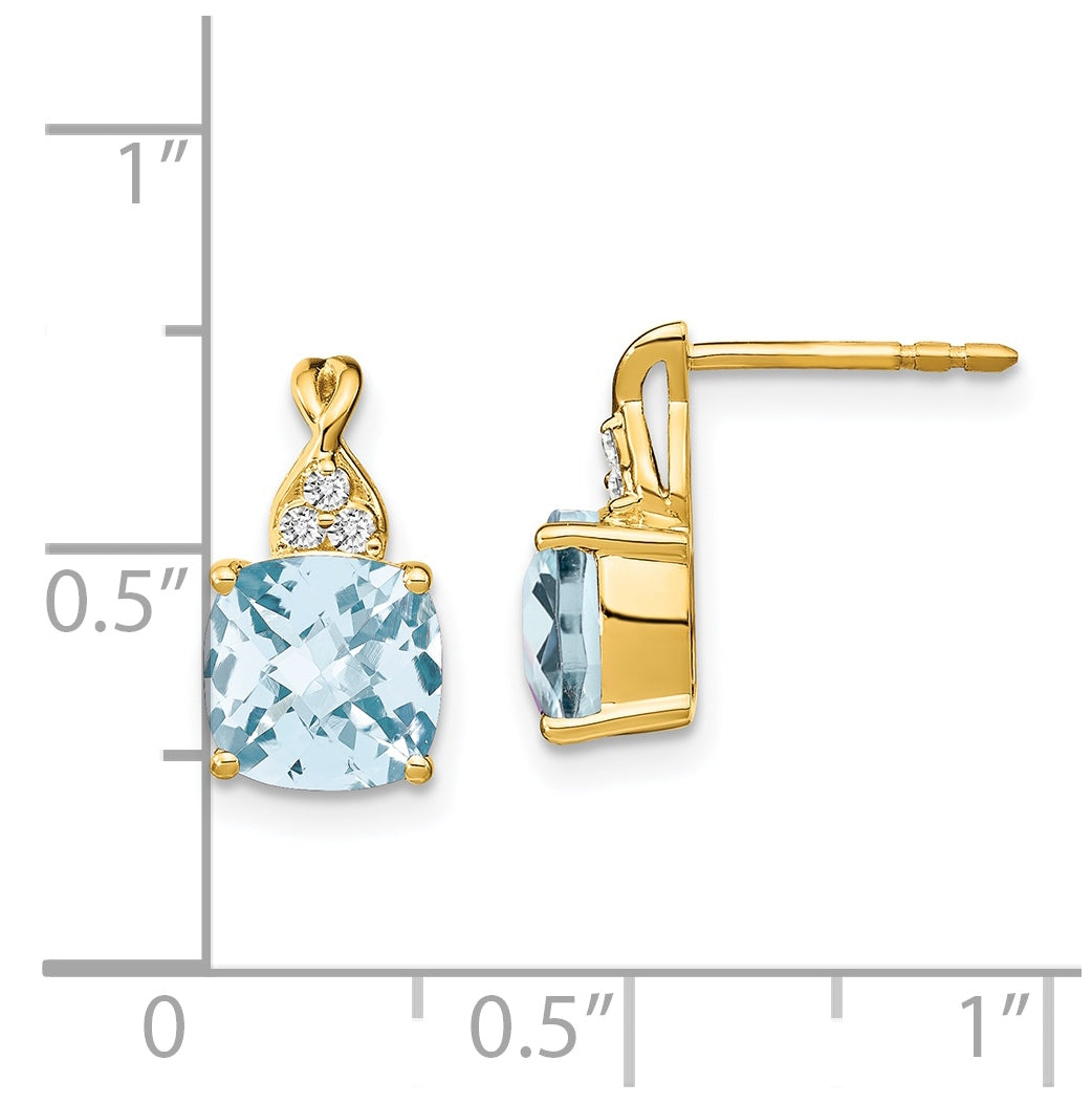 14K Yellow Gold Checkerboard Aquamarine and Diamond Earrings