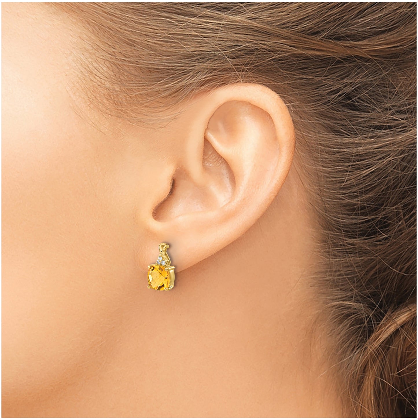 14K Yellow Gold Checkerboard Citrine and Diamond Earrings