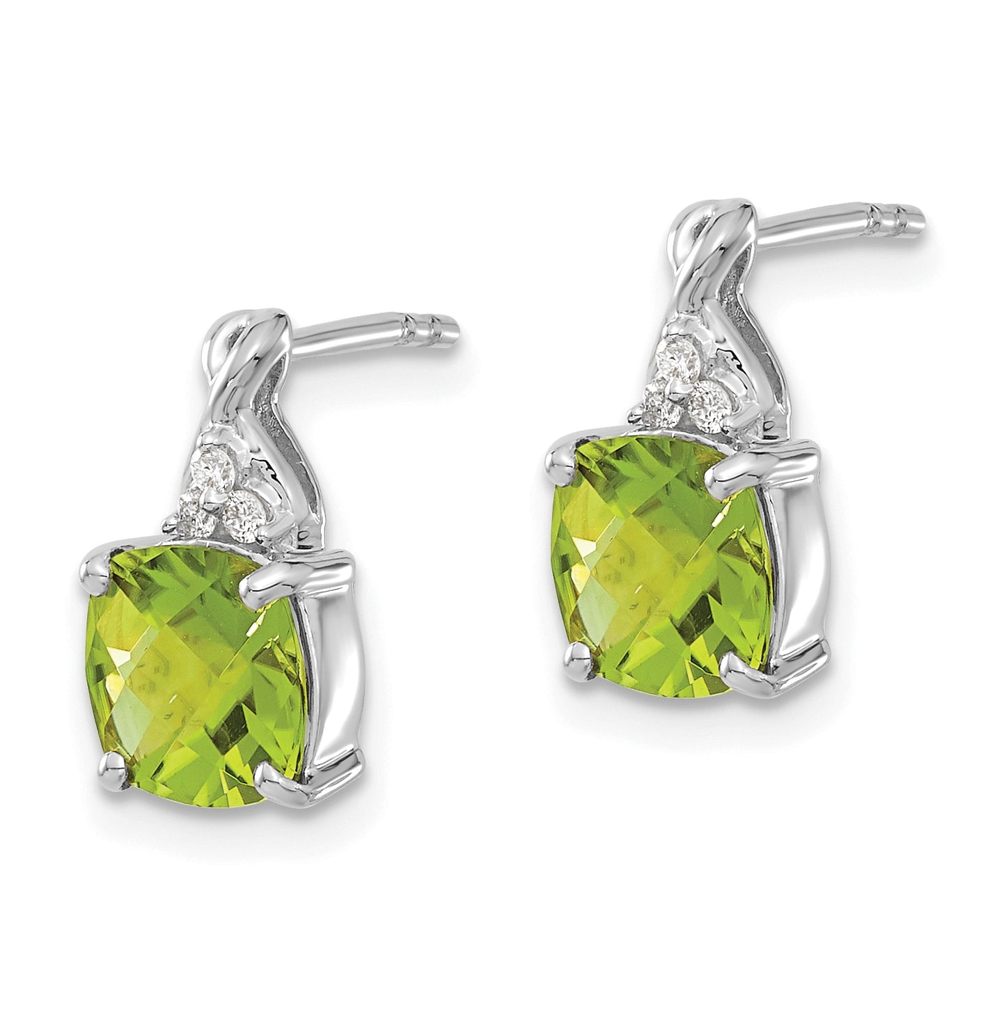 14K White Gold Checkerboard Peridot and Diamond Earrings