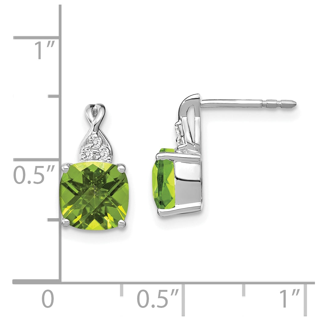 14K White Gold Checkerboard Peridot and Diamond Earrings