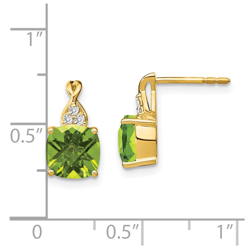 14K Yellow Gold Checkerboard Peridot and Diamond Earrings