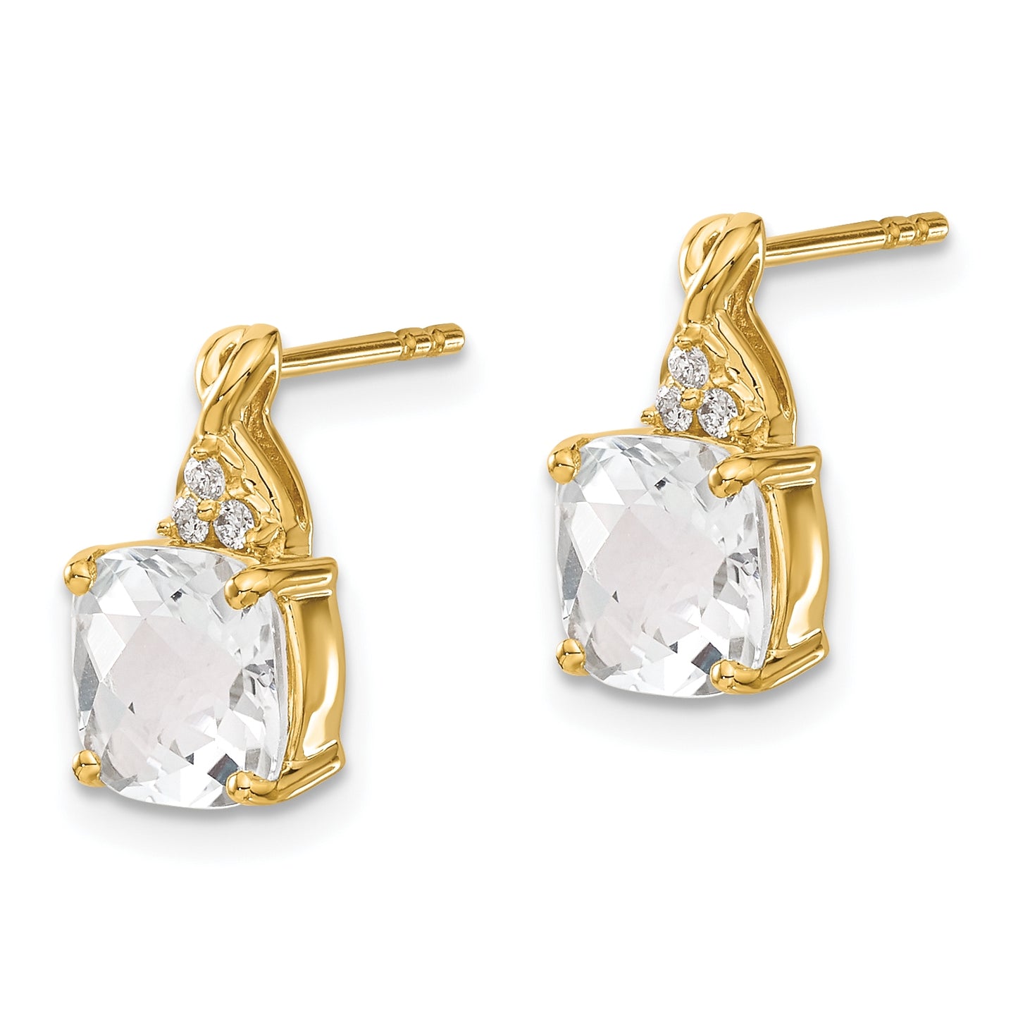 10K Yellow Gold Checkerboard White Topaz and Diamond Earrings